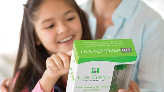 mom and daughter purchasing the lice remover kit